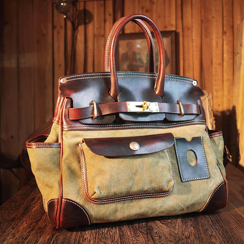 Canvas weekender bag with gold hardware closure