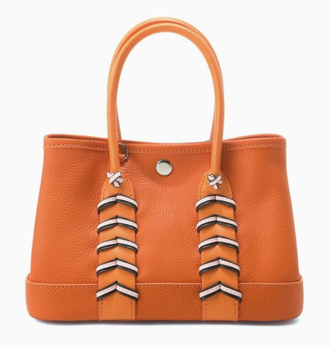 Mini calfskin garden tote bag in beige with silver palladium hardware and top handles