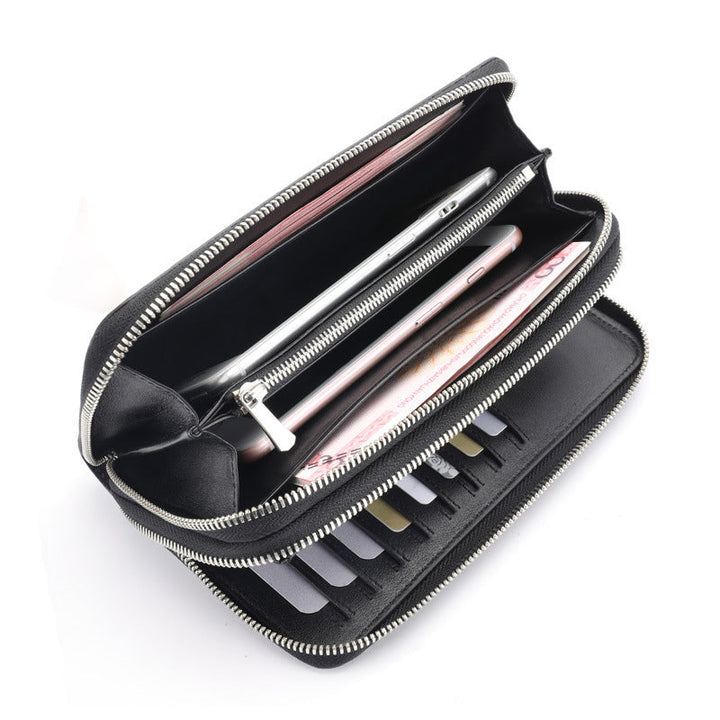 Large black leather wallet with two zip compartments