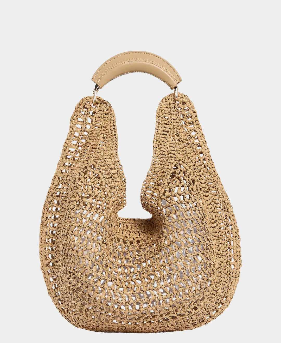 Luxury natural raffia hobo bag with polished gold hardware and magnetic closure