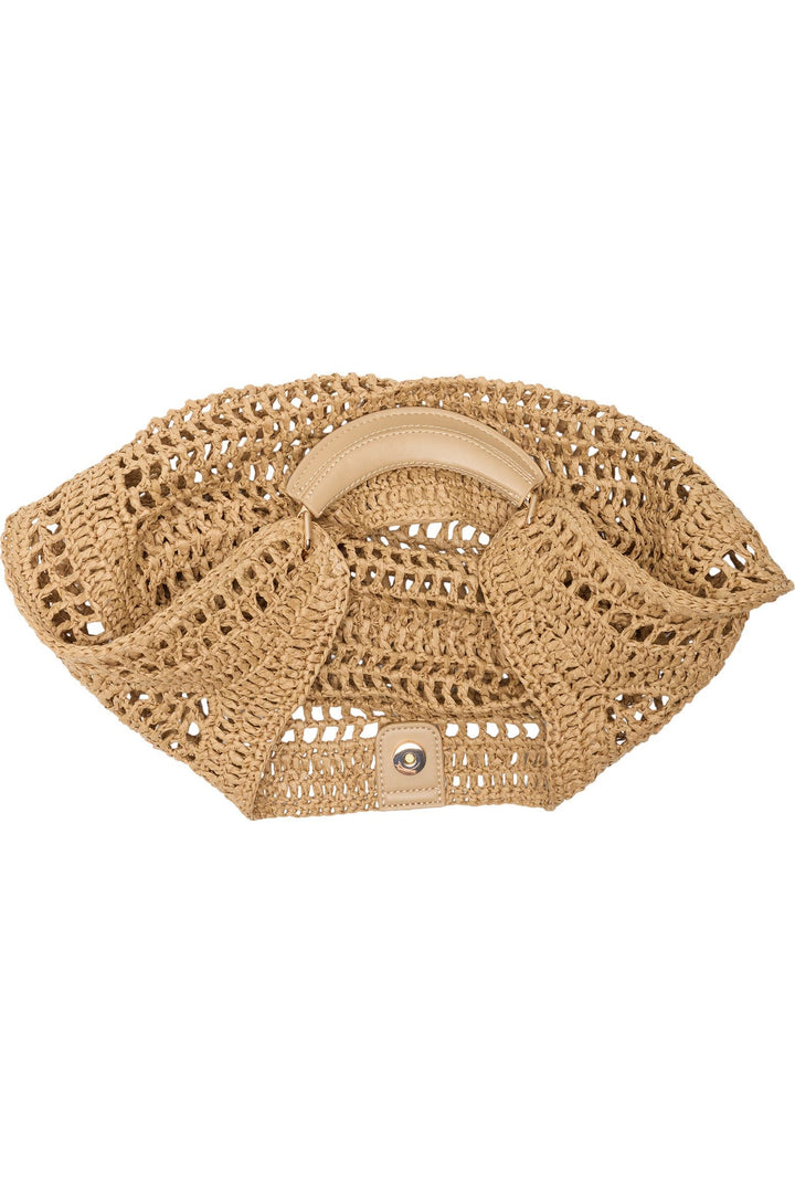 Elegant woven raffia handbag with leather handle for summer and vacation styling