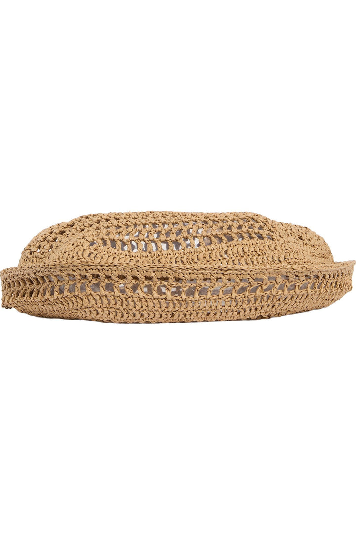Natural raffia hobo shoulder bag with open weave texture and relaxed silhouette