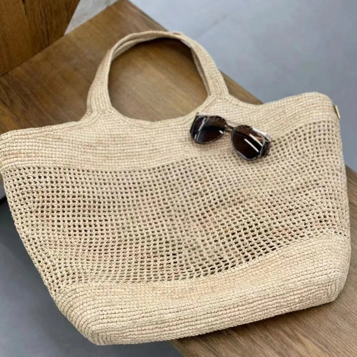 Oversized handwoven straw tote for summer