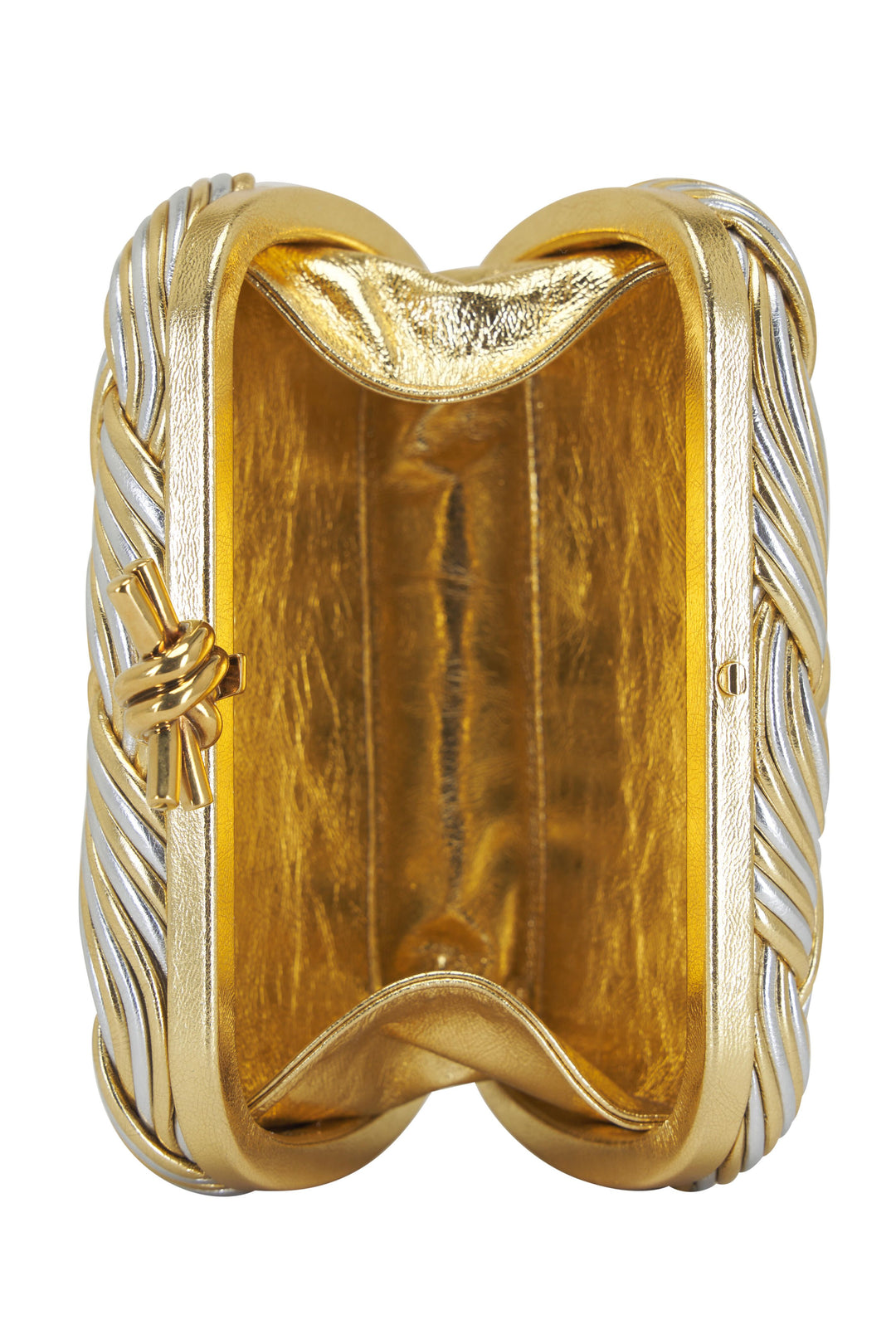 Gold ring with intricate design on a white background